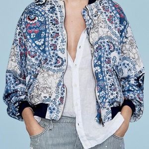 Free People XS Ballon Sleeve Floral Bomber Jacket